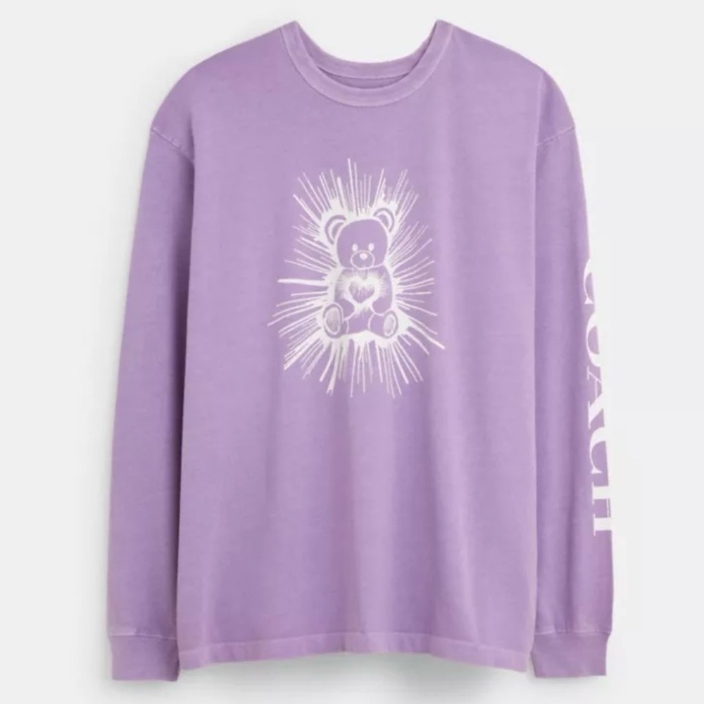 Coach Organic Cotton Bear Graphic Relaxed Longsleeve T Shirt Mens Large Purple